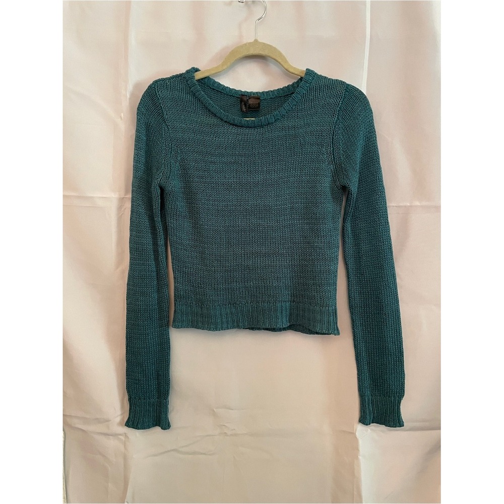 Full Tilt Medium Teal Crewneck Crop Knit Sweater